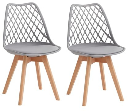 GrandCA HOME 2er Set Esszimmerstuhl, Moderne Küchenstühle mit Lederpolstersitzen und Buchenbeinen, Geeignet für Küchen und Esszimmer – Grau