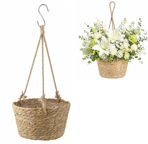ZJXKJGS Hängender Pflanzkorb Aus Seegras, Blumentöpfe Hängende, Hängender Pflanzerkorb, Blumenampel Hängend Innen, für Sukkulenten, Kakteen, Kräuter im Innen und Außenbereich (Braun)