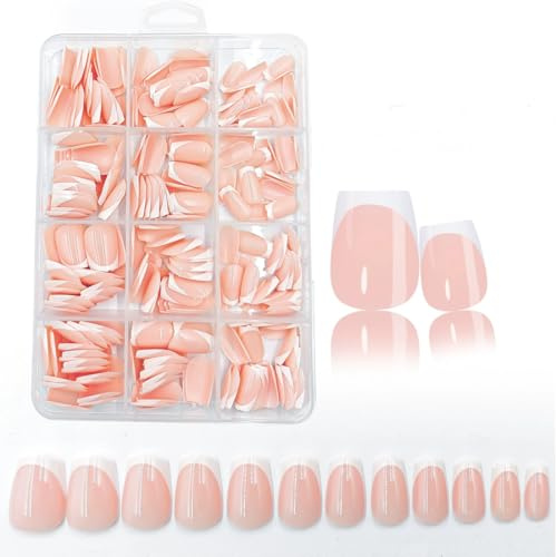 240 Pezzi French Press On Nails Short Quadrate, 12 Misure, Tips per Unghie Corte a Copertura Totale, per Unghie per Saloni di Manicure Professionale