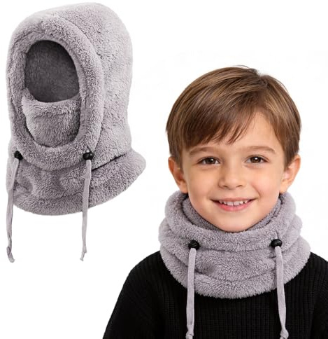 AYPOW Cagoule d'hiver Thermique pour Enfants 3-10, Multifonction Coupe-Vent Réglable Masque de Ski, Bonnet en Polaire Chaude, Casquette Cache-Cou Tour de Cou écharpe pour Garçons Filles Plein Air
