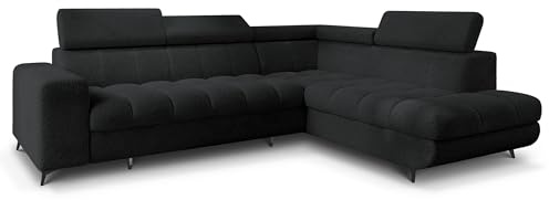 Masseno Ecksofa MORIVA Q R-S mit Schlaffunktion L-Form, Klassisch Sofa mit Bettkasten, Wohnzimmersofa, Couch, Soffa, Bettsofa, Couchgarnitur - Schwarz, Quelle 100