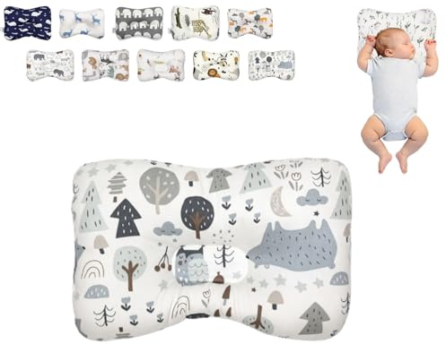 JORCEDI Baby Kopfkissen 0-12 Monate, Anti-Flachkopf Kissen für Neugeborene, Weiches Baumwollkissen für Kinderbett, Babyschale & Kinderwagen, Neutrales Design für Jungen & Mädchen (K)