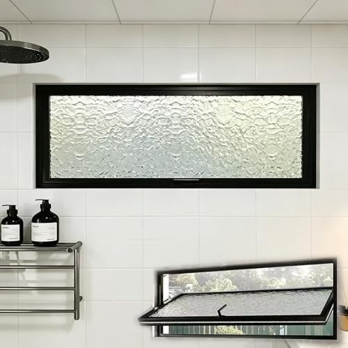 CUXAHO Finestra di ventilazione Finestra Rettangolare per cantina Girevole a 360°, Telaio in Lega di Alluminio con Vetro Temprato da 5mm,Finestra for Seminterrato e Bagno(Black,30x60cm)