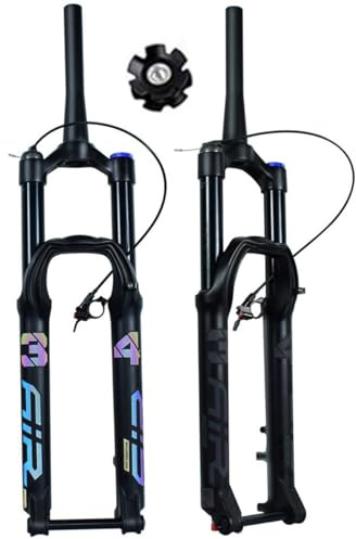 NIKANXIA Forcella Anteriore ad Aria per Mountain Bike, Escursione 140 mm, Compatibile con Ruote 27,5 e 29, Perno Passante 15×100, Tubo Conico 1-1/2'' con Smorzamento Regolabile per MTB