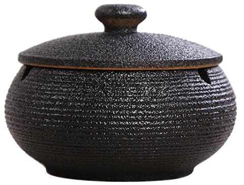 Hoobar Keramik-Aschenbecher mit Deckel, winddicht, Aschenbecher für Raucher, Schreibtisch-Aschenbecher für Zuhause, Büro, Dekoration, Schwarz