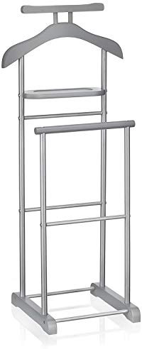 IDIMEX Valet de chambre MEDINA chevalet de nuit double portant pour vêtements, en MDF gris et métal laqué argenté