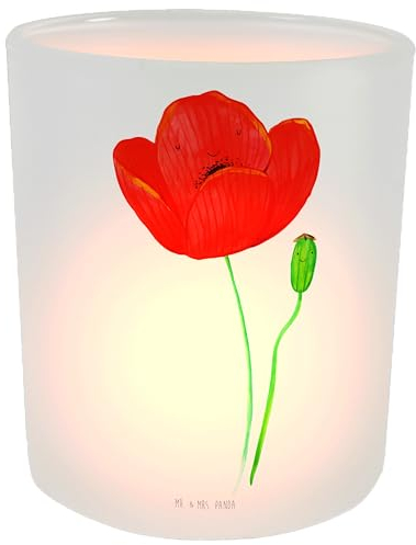 Mr. & Mrs. Panda Kerze Blume Mohnblume - Geschenk, Räubertochter, Blumen, Windlicht Glas, Pflanzen, Naturliebe, Windlicht Deko, Teelichtgläser,