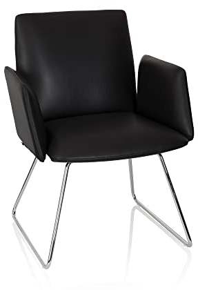 hjh OFFICE 600993 Designer Stuhl mit Kufengestell DESIGNIA V Kunstleder Schwarz moderner Besucherstuhl Esszimmerstuhl gepolstert