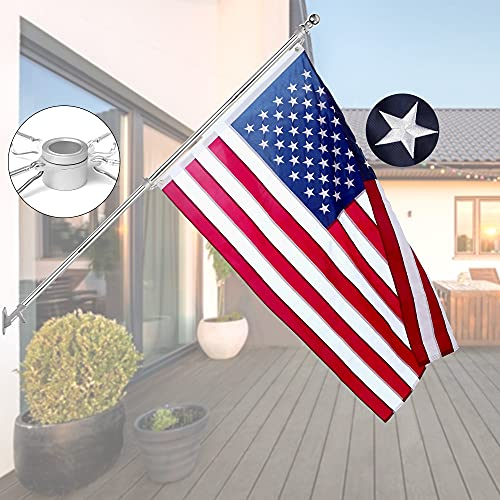 Kit di aste per bandiere della casa, con asta di bandiera in acciaio inox da 6 m, bandiera americana in nylon resistente da 3 x 5 m, anelli in lega di alluminio e staffa.