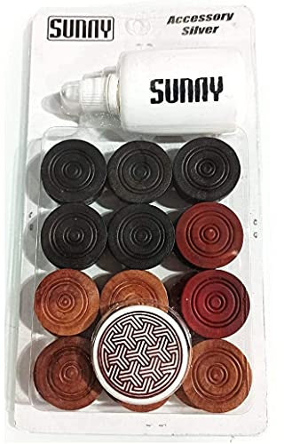 SISCAA Premium Carrom-Münzen aus Holz – 24 Stück + 1 Schlägel + 1 Carrom-Puder