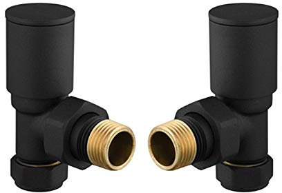 Radiator Valves for Central Heating (Pair) - Sizes and Colors for Designer Bathroom (Black Angled 15mm)