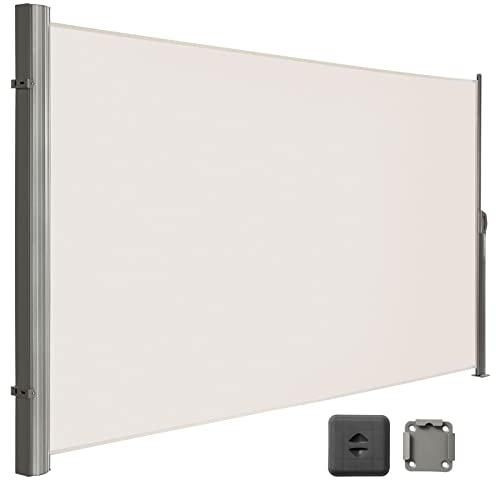 LARMNEE Seitenmarkise, ausziehbar, 160 x 450 cm, Sichtschutz, Sonnenschutz, Blickdicht, Seitenrollo, für Balkon, Terrasse, Garten, Beige EBE5461BP02