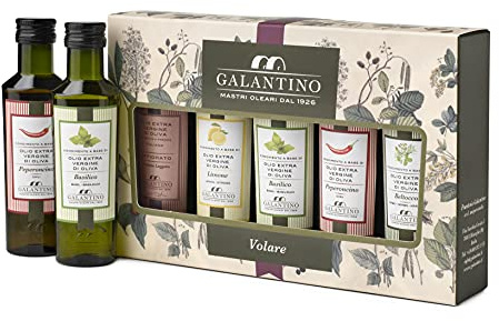 Conf. VOLARE composta da 5 Bottiglie in PET da 100ml di Condimento a base di Olio Extra Vergine di Oliva Aromatizzato - Limone - Basilico - Peperoncino - Affiorato - Bel tocco alle erbe - Galantino