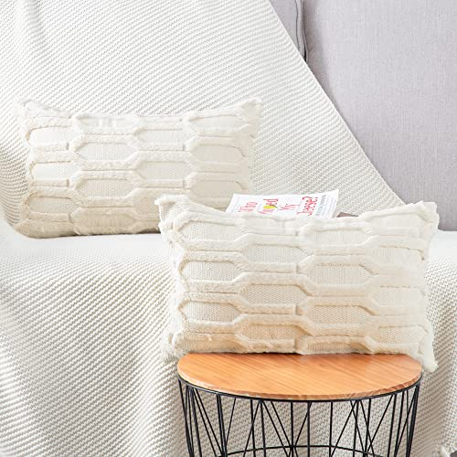 Madizz 2er Set Sanft Plüsch Kurze Wolle Samt Dekorativ Zierkissenbezüge Luxus Stil Kissenbezug für Sofa für Schlafzimmer Beige 40x80 cm Rechteckig