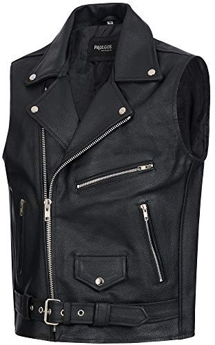 PAULGOS Lederweste Weste Kutte Leder Biker Rocker Motorrad Clubweste Bikerweste Motorradweste Schwarz BW2 (DE/NL/SE/PL, Alphanumerisch, M, Regular, Regular, Schwarz)