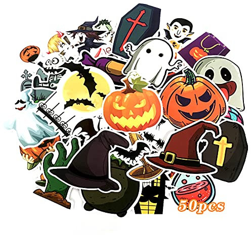 Yisscen 50 Stück Aufkleber Pack, Wasserdicht Vinyl Stickers, Halloween Kürbis Sticker, für Halloween Party Aufkleber Auto Graffiti Aufkleber Motorrad Wasserflasche DIY Party liefert Abziehbilder