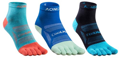 Azarxis Chaussettes à Orteils Séparés 3 Paires Chaussettes 5 Doigts Sport Respirant pour Homme Femme Running (02 Bleu foncé + Bleu clair + Noir - 3 Paires, L)