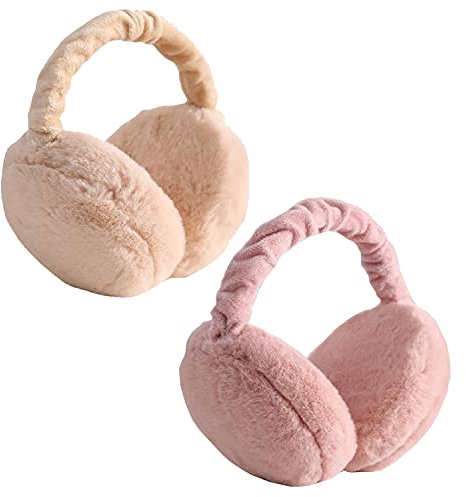 Sonwaha Earbags, 2 PCS Earbags Damen Faltbare Ohrenwärmer Damen Ohrenwärmer Fahrradhelm Ohrwärmer Ohrenschützer Winter Ohrenschutz Rosa weiß Erwachsene Winter Ohrschützer