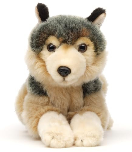 Uni-Toys - Grauwolf, liegend - 22 cm (Länge) - Plüsch-Wolf, Lupus - Plüschtier, Kuscheltier