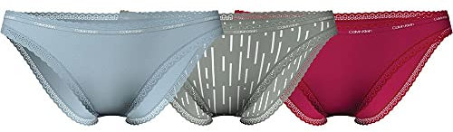 Calvin Klein Bikini 3Pk, Slip Bikini, Donna, Blue/Morse Strip Rich Clay/Rose, XS