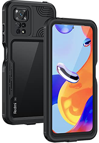 Lanhiem für Xiaomi Redmi Note 11 Pro 5G Hülle, IP68 Wasserdicht Handyhülle Xiaomi Note 11 Pro 360 Grad Schutzhülle Stoßfest Staubdicht Outdoor Panzerhülle mit Eingebautem Displayschutz, Schwarz