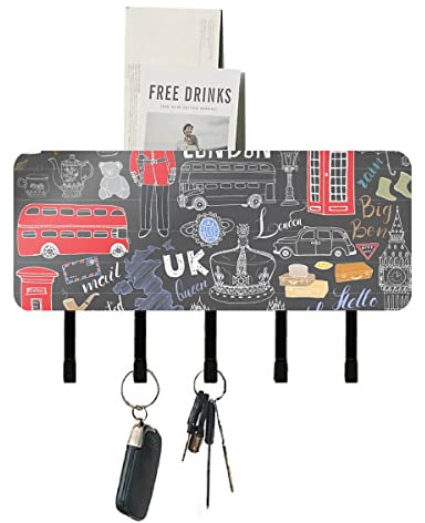 London Tower Big Ben Schlüsselhalter für die Wand, dekorativer Brief-Organizer, Wandmontage, mit 5 Haken, Montagematerial, Schlüsselbrett für Eingangsbereich, Flur, Garage
