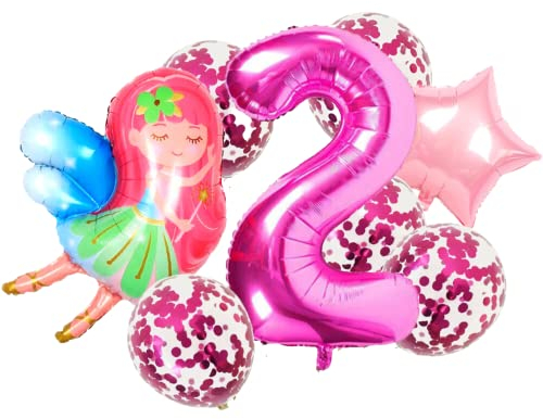 DIWULI Feen Geburtstag 2 Jahre - Feen Luftballons Zahl Set
