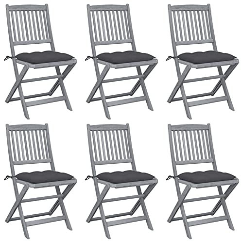 Chenshu Klappbare Gartenstühle 6 STK. mit Kissen, Gartenmöbel, Balkonstühle, Hochlehner, Balkonmöbel, Bistrostuhl, Balkonset, Garten Stühle, Sit Möbel, Armlehnenstuhl, Massivholz Akazie