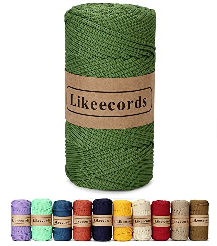 Likeecords Poliestere Corda 4mm x 130m,Cordino Per Borse Uncinetto,Polipropilene Macrame Corda intrecciata,Macramè Filo per Appendiabiti per Fiori, Home Decor （Erba Verde）