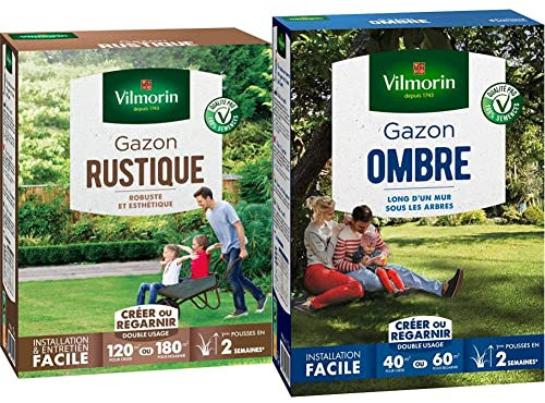 Vilmorin 4460415 Gazon Rustique, Vert, 3 kg & 4466514 Gazon Ombre, Vert, 1 kg