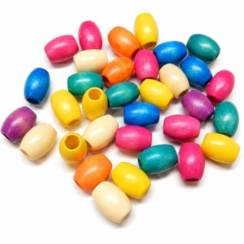 Perlin 50 Stk Bunte Holzperlen 16 mm x 12 mm Oval 3,5 mm Loch Holz Perlen zum Auffädeln für Makramee DIY Schmuck Basteln Zwischenperlen Spacer Perlen