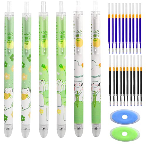 CHENYU 26 Stück Radierbarer Kugelschreiber Set/6 Erasable Pen 0.5mm mit 10 Schwarzen Nachfüllungen + 10 Blauen Nachfüllungen/Tier Stifte für Studenten Geschenk Schul Bürobedarf