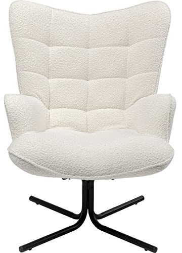 Kare Design Drehsessel Oscar, Creme, 180 Grad drehbar, Ohrensessel, Relaxsessel, Lesesesel, Sessel für Wohnzimmer, Bouclé-Bezug, Schwarzer Metallfuß, 94x82x73 cm (H/B/T)