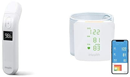 Kit iHealth thermomètre pour adultes par ihealth, thermomètre infrarouge pour de forehead et iHealth View - Tensiomètre Poignet Mesure Tension Artérielle, Pouls, Battements Cœur Irréguliers