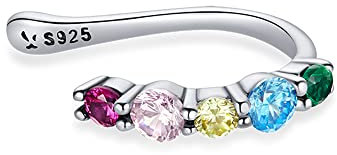 Bunte Kristall Ohrmanschetten Wickel Ohrringe Sterling Silber 925 Zirkonia Regenbogen Strass Knorpel Ohrring Kein Piercing Clip-On für Damen Mädchen
