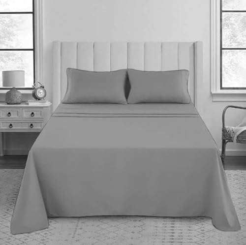 Luxury Flat Sheet, 200 Thread Count 100% Egyptian Cotton Premium Hotel Quality Wrinkle and Fade Resistant Super Soft Top Sheet - Non Iron Easy Care Bedding Sheet (Grey, Double)