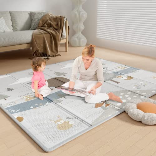 Fodoss Tapis d'éveil bébé (150 * 180cm), tapis bébé pliable & réversible, grand tapis pour bébé, imperméable et facile à nettoyer, XPE Tapis de motricité bébé