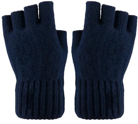Larcele Alpaka-Wolle Herren Stulpen Wärmer Halbfinger Winter Handschuhe BZST-04 (Marineblau)