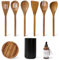 Lanzo Design Kitchen Utensil Set, 8 pcs Wooden Cooking Utensils Spatula Set with Ceramic Holder (Black Holder)