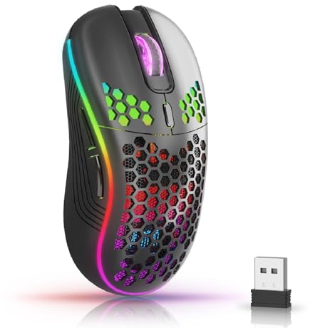 AVMTON Wireless Mouse Gaming Honeycomb,Wireless Gaming Mouse Lightspeed,Wireless Gaming Mouse Multi Button,Rechargeable Wireless Mouse,6 Button,Backlight On-Off,DPI Adjust,for Gamers Relax,Black