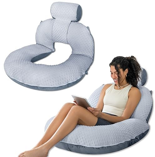 INSEN Lesekissen, Rückenkissen zum Sitzen im Bett zum Lesen, Krankenschwester & Entspannen, Lesekissen für Erwachsene, Mütter & Kinder, Sit-Up-Kissen für Bett (Upgrade-Dot Velvet-Grey, Upgraded)