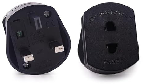 1 Pack Toothbrush/Shaver Plug Adaptor UK Charger, 2 Pin US/EU To 3 Pin UK Fused Plug Socket, 1A Electric 2 to 3 Prong Converter, Electrical Charging Travel Adapters for Shaving/Razor, Black