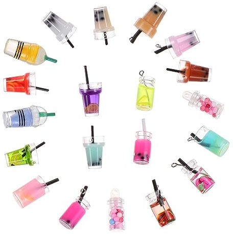 Abaodam 30pcs Resin Simulation Milk Tea Cup Pendant Diy Accessories Artificial Tea Cup Model for Jewellery Making Kit Boys and Girls and Crafting Supplies