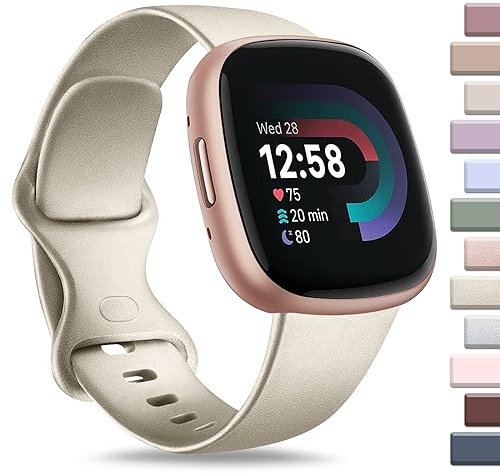 Fitbit-kompatibles Sportarmband – weiche Armbänder für Sense 2/Sense/Versa 4/Versa 3 Smartwatch (groß, Champagner-Gold)