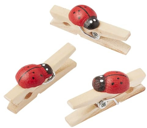 CREATIV DISCOUNT Marienkäfer aus Holz mit Klammer, Größe ca. 3 cm, Beutel mit 10 Stück