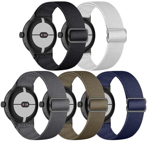 EverAct 5 cinturini di ricambio elastici per Google Pixel Watch 2/1, in nylon elasticizzato per Google Pixel Watch 2/1, per uomo e donna, Nylon metallo