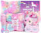 Toyssa Einhorn Geschenke für Mädchen 5 6 7 8 9 10 Jahren Leuchtend Einhorn Kuscheldecke Kissenbezug Edelstahl 500ml Thermosflaschen Badebomben Augenmaske Geburtstag Geschenkideen Kinder Mädchen