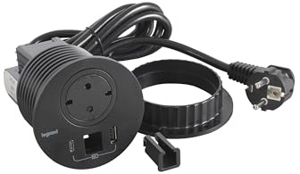 LEGRAND, Incara Disq 80 654715 Prise de Charge USB A+C, Sortie de Câble Réseau, Prise de Table Multiple, 15 W, 2 m, 2 Fiches P+E, Noir