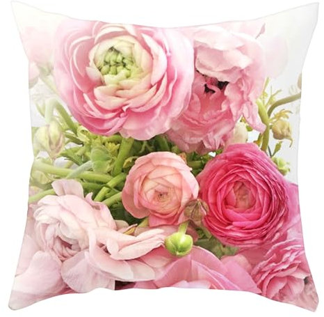 DAZZLUXE 1 Stück rosa floraler Kissenbezug, 45 x 45 cm, Plüsch, Blumendruck, Rosen, für Zuhause, Wohnzimmer, Schlafzimmer, Balkon, Sofas oder Stühle, Bettwäsche