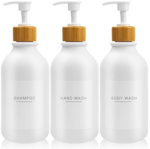 3 pcs 500ml Soap Dispenser with White Label Lotion Dispenser Made of PET Plastic Empty Bottle Suitable for Bathrooms (White)